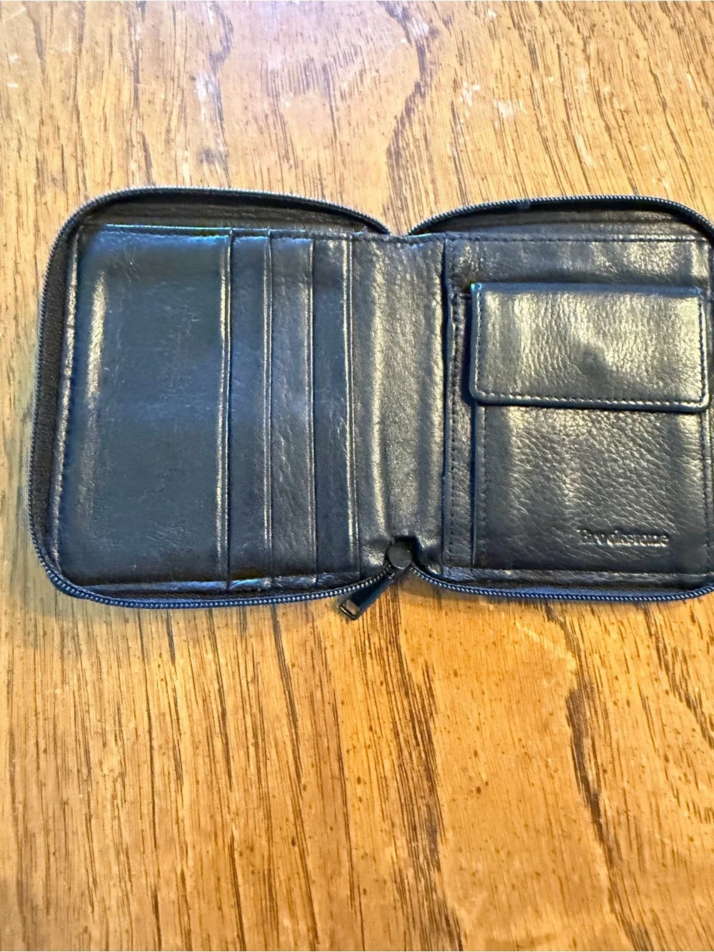 Brookstone Black Leather Zip Wallet with Embossed Logo